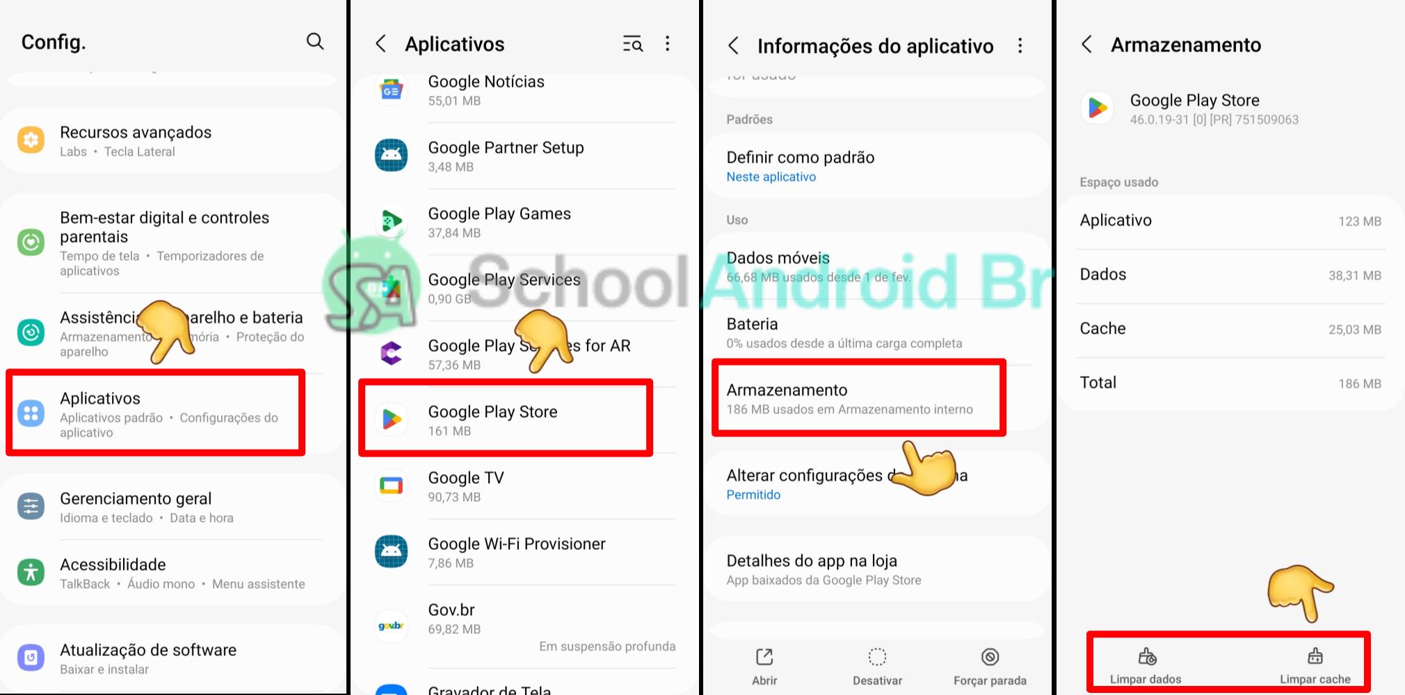 Como limpar o cache da Google Play Store passo a passo - School Android Br Processo para limpar o cache da Google Play Store