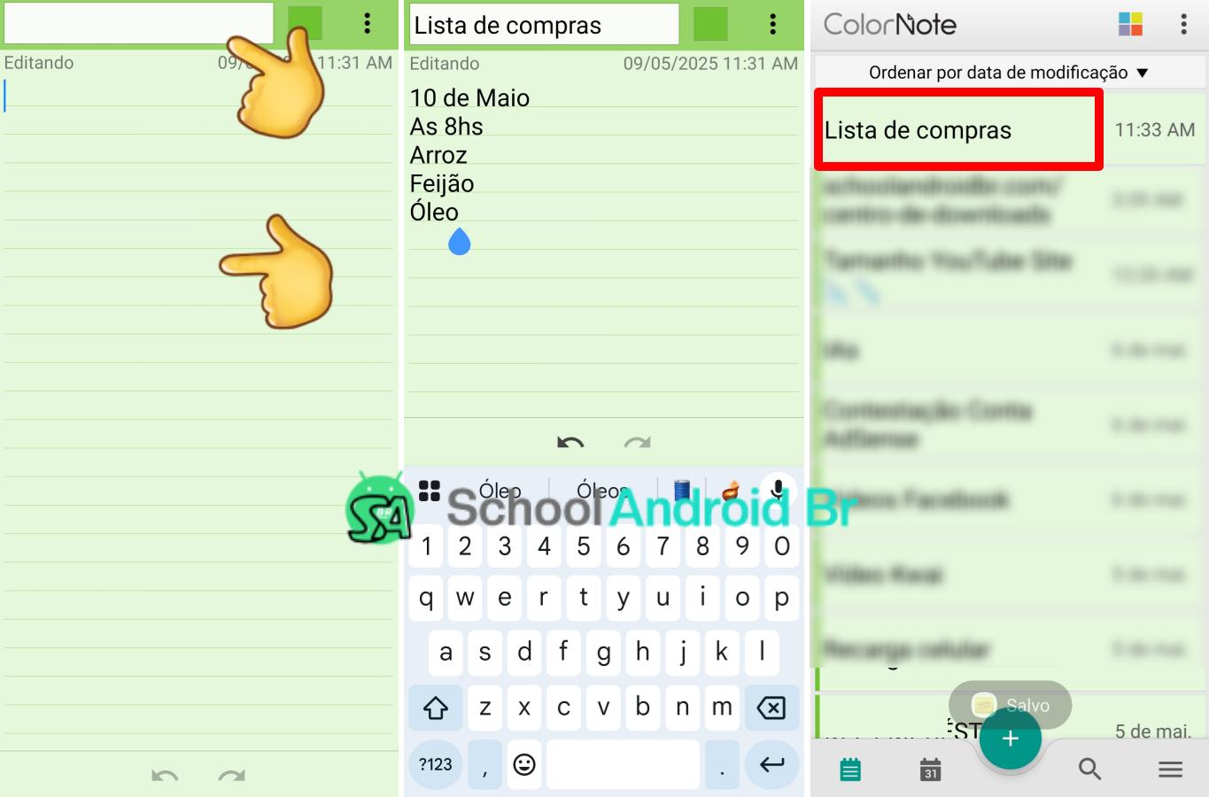 Como criar lembretes na tela do celular Android: Guia - School Android Br Adicionando texto no app ColorNote no Android