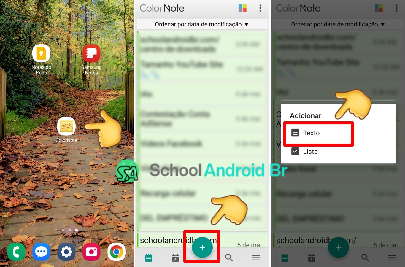 Como criar lembretes na tela do celular Android: Guia - School Android Br Adicionando texto no app ColorNote no Android