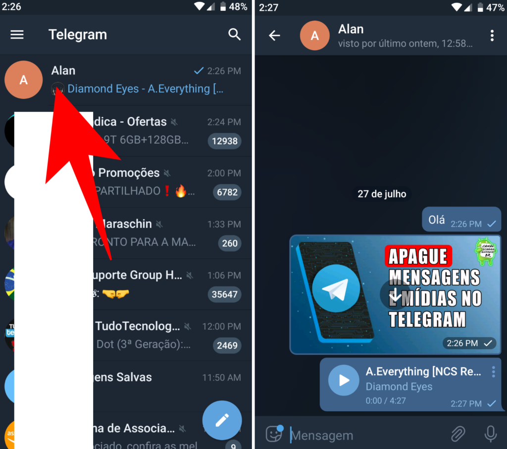 Telegram como apagar mensagens e mídias