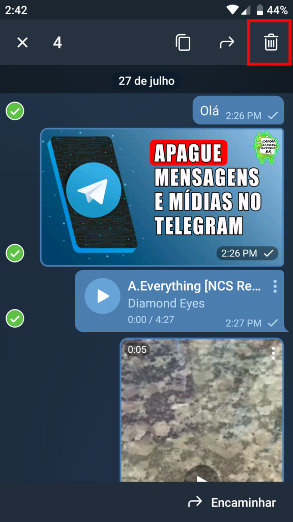 Telegram como apagar mensagens e mídias