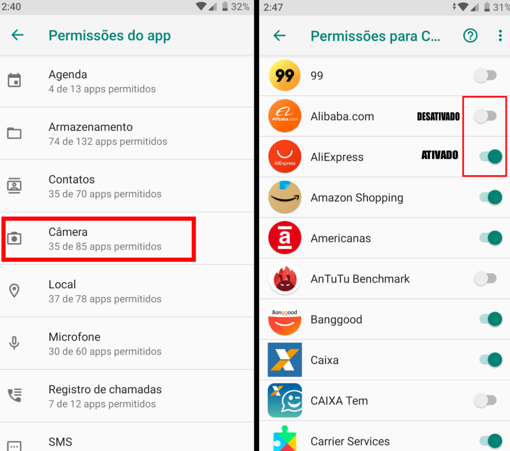 Como descobrir quais aplicativos acessam sua câmara
