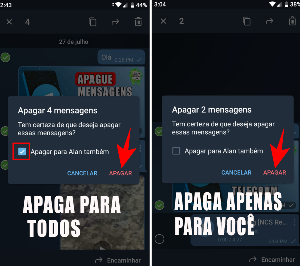 Telegram como apagar mensagens e mídias