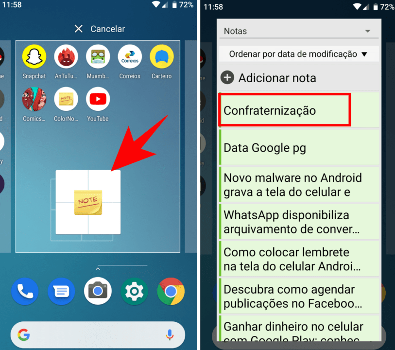 Lembrete na tela do celular como adicionar