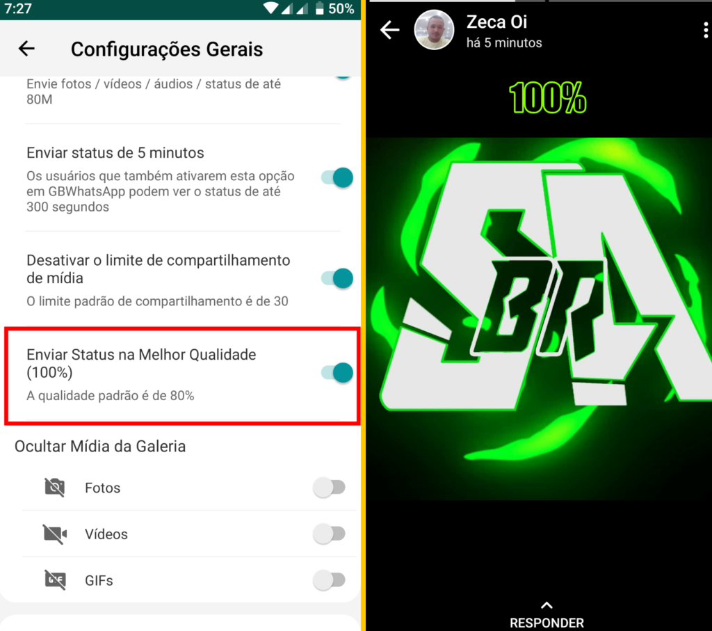 WhatsApp como postar status em alta qualidade