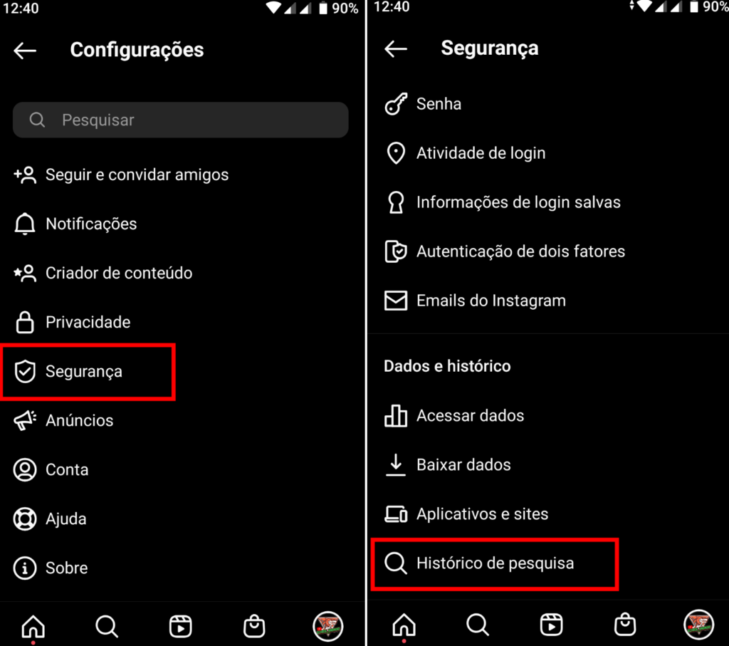 Instagram como limpar histórico de pesquisa