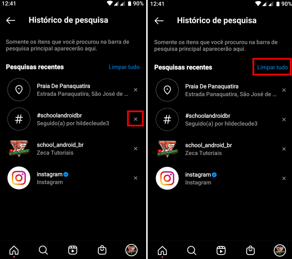 Instagram como limpar histórico de pesquisa