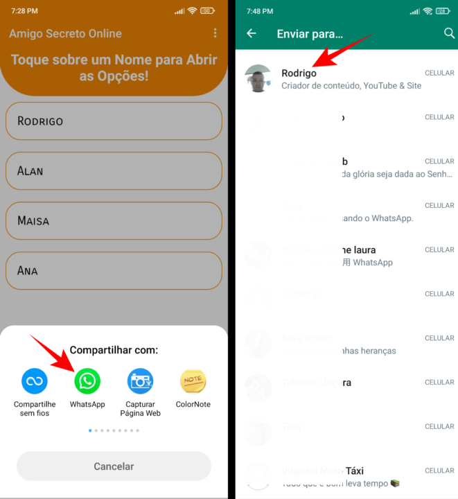 WhatsApp como fazer sorteio de amigo secreto/oculto