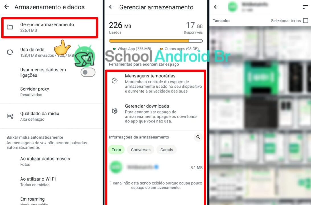 WhatsApp configurações gerenciar armazenamento