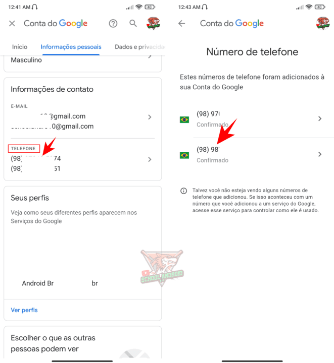 Conta Google como remover numero e adicionar novo