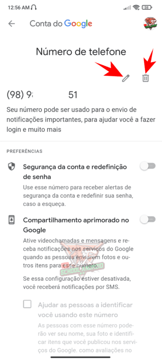 Conta Google como remover numero e adicionar novo