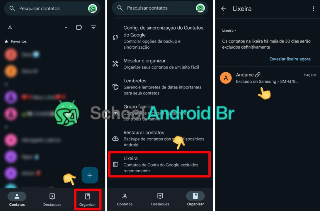 Como recuperar contatos apagados no Android: Guia - School Android Br Recuperar contatos apagados da lixeira aplicativo contatos do Google