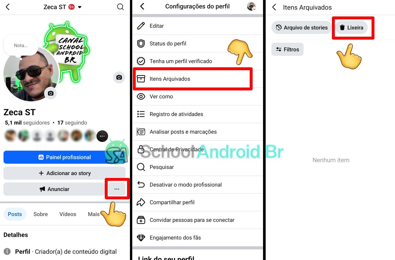 Como encontrar e usar a lixeira do Facebook: Guia - School Android Br Perfil no Facebook itens arquivados lixeira