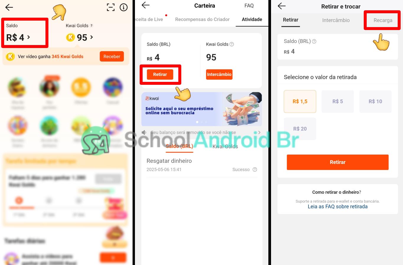 Como fazer recarga de celular com o saldo do Kwai - School Android Br Recarga de celular pelo Kwai