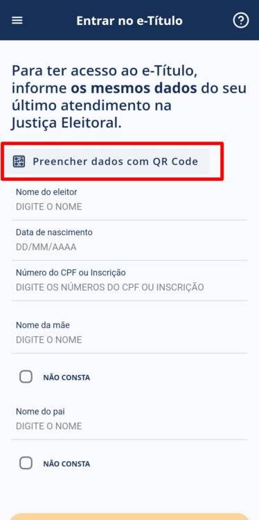 e-título preencher dados com QR Code