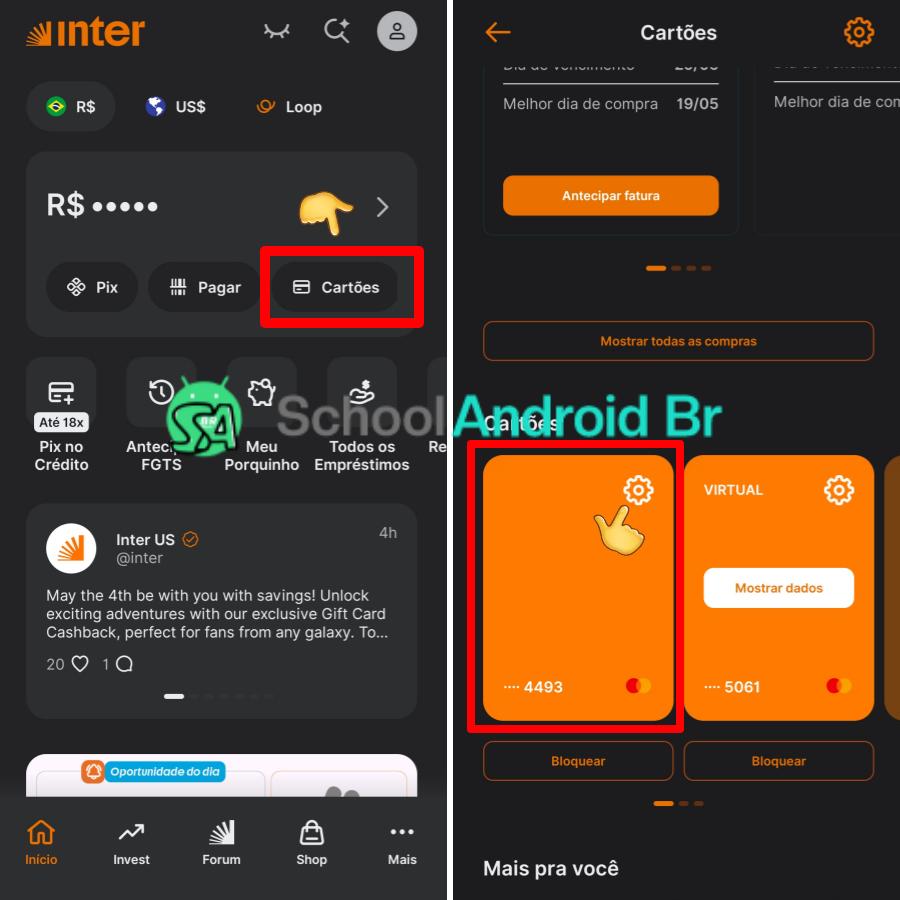 Como solicitar a 2ª via do cartão Inter pelo aplicativo - School Android Br Aplicativo banco Inter função Cartão