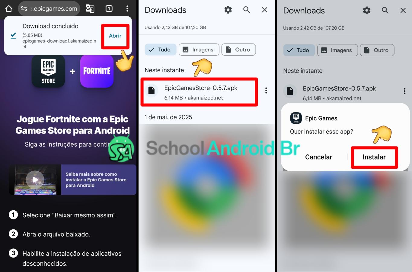 Como baixar e instalar Fortnite no Android: Guia - School Android Br Captura de tela instalação aplicativo Epic Games