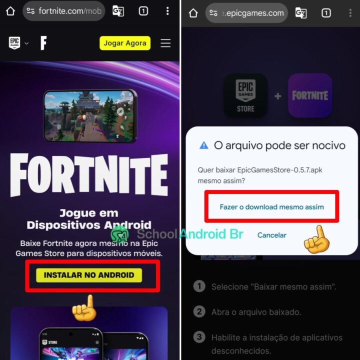 Como baixar e instalar Fortnite no Android: Guia - School Android Br Captura de tela página no site da Epic Games