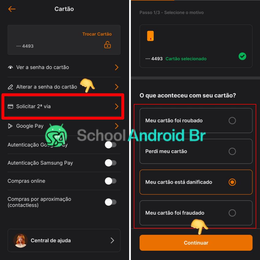 Como solicitar a 2ª via do cartão Inter pelo aplicativo - School Android Br Solicitar cartão Inter pelo aplicativo