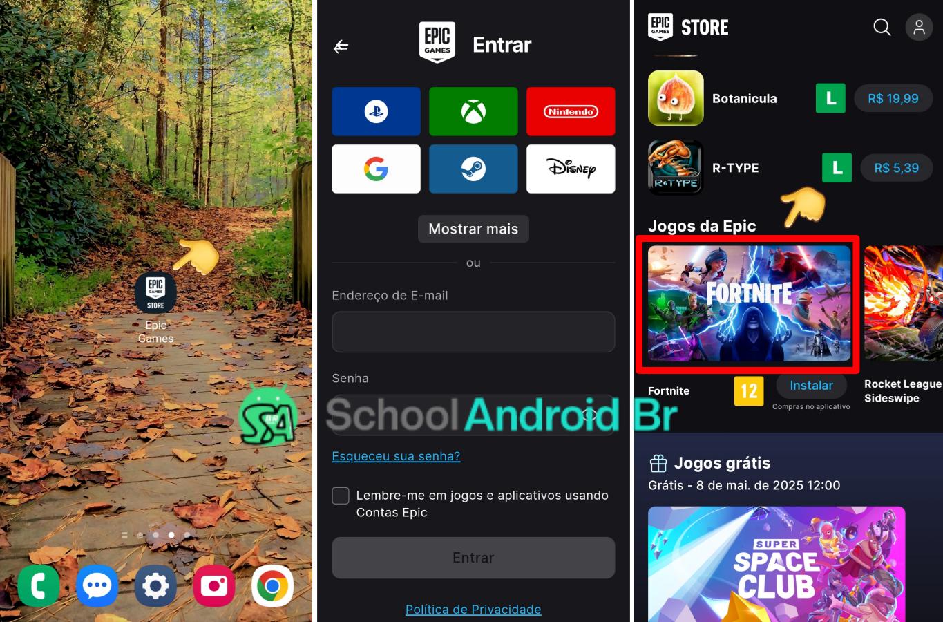 Como baixar e instalar Fortnite no Android: Guia - School Android Br Tela inicial do aplicativo Epic Games captura de tela
