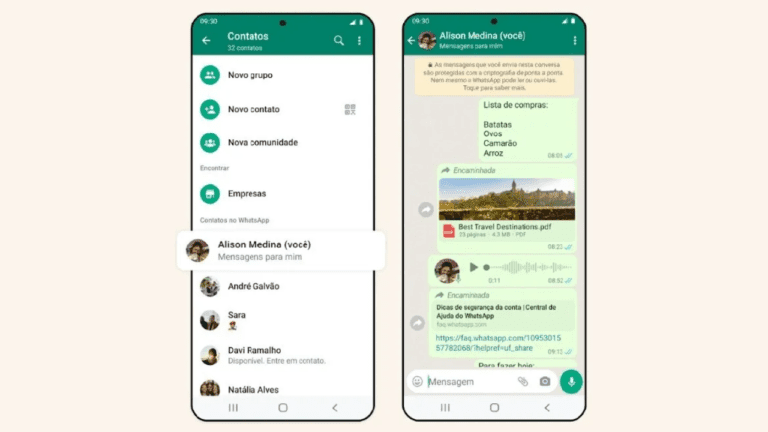 WhatsApp novo recurso permite mandar mensagem a si mesmo(a)