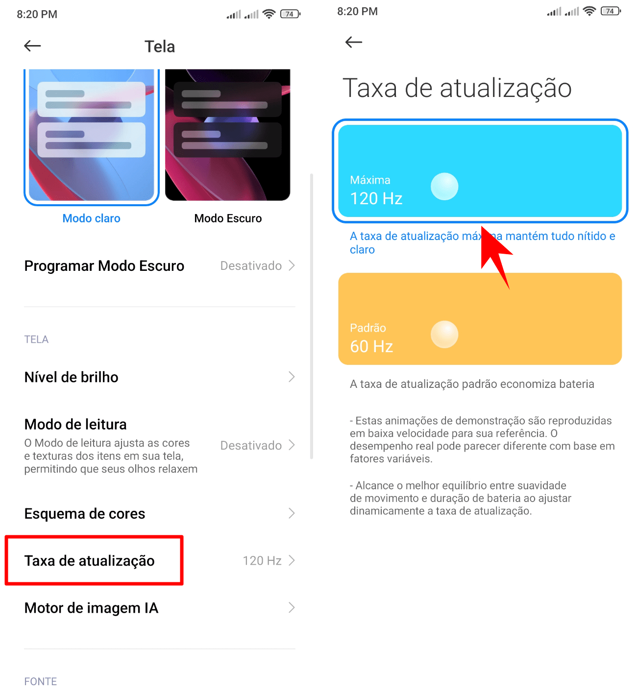 Como ativar taxa de atualização de 120Hz celulares Xiaomi