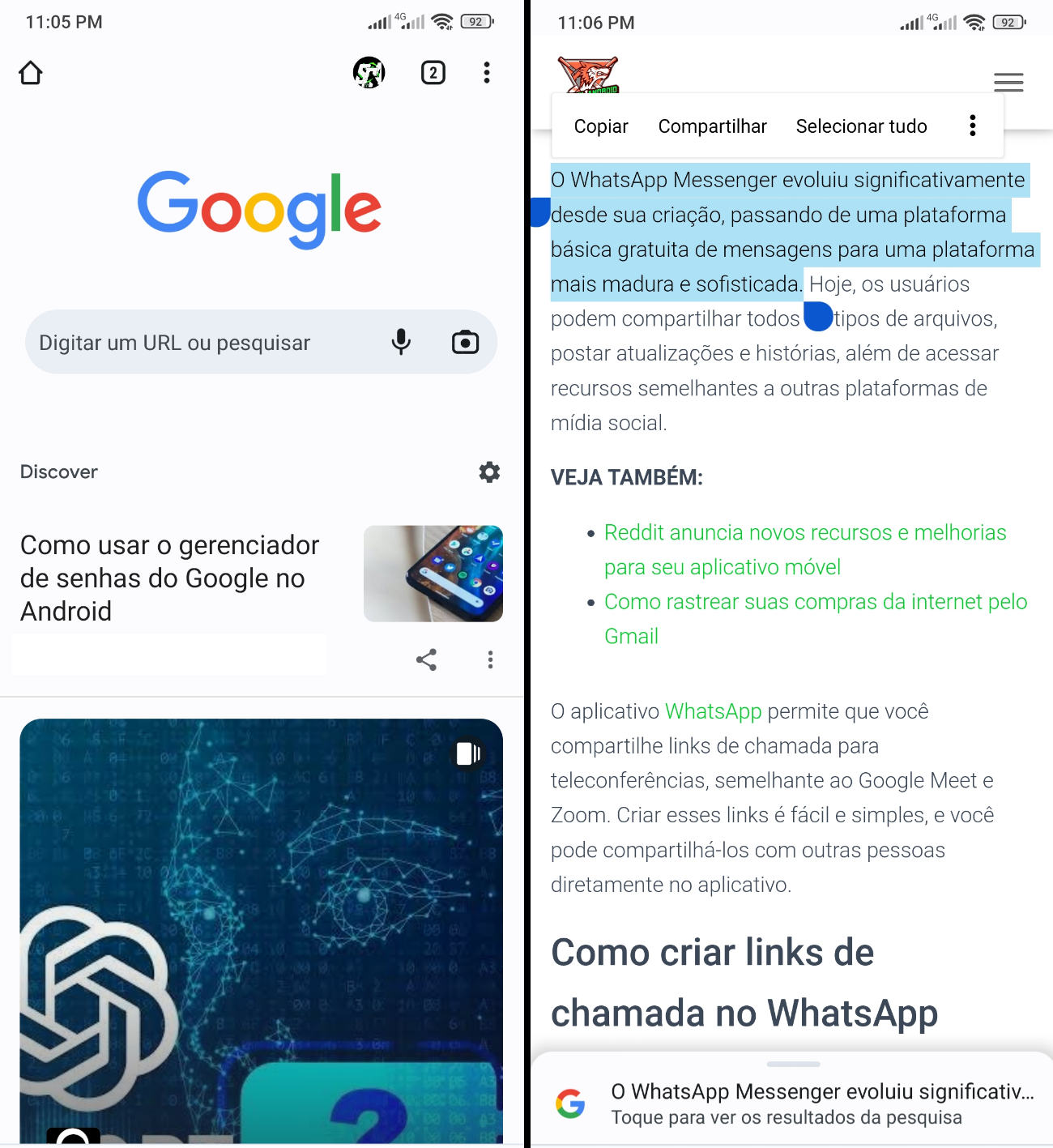 Como criar Card com texto copiado do Google