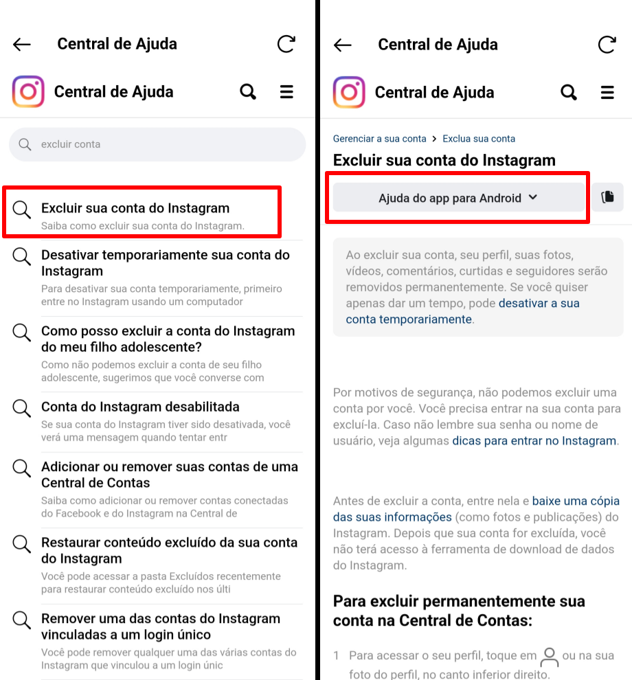 Como deletar conta do Instagram - no celular