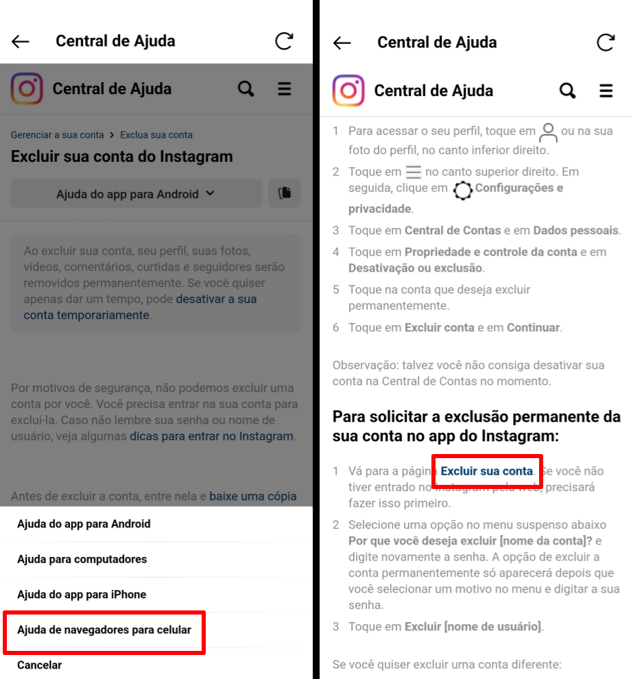 Como deletar conta do Instagram - no celular