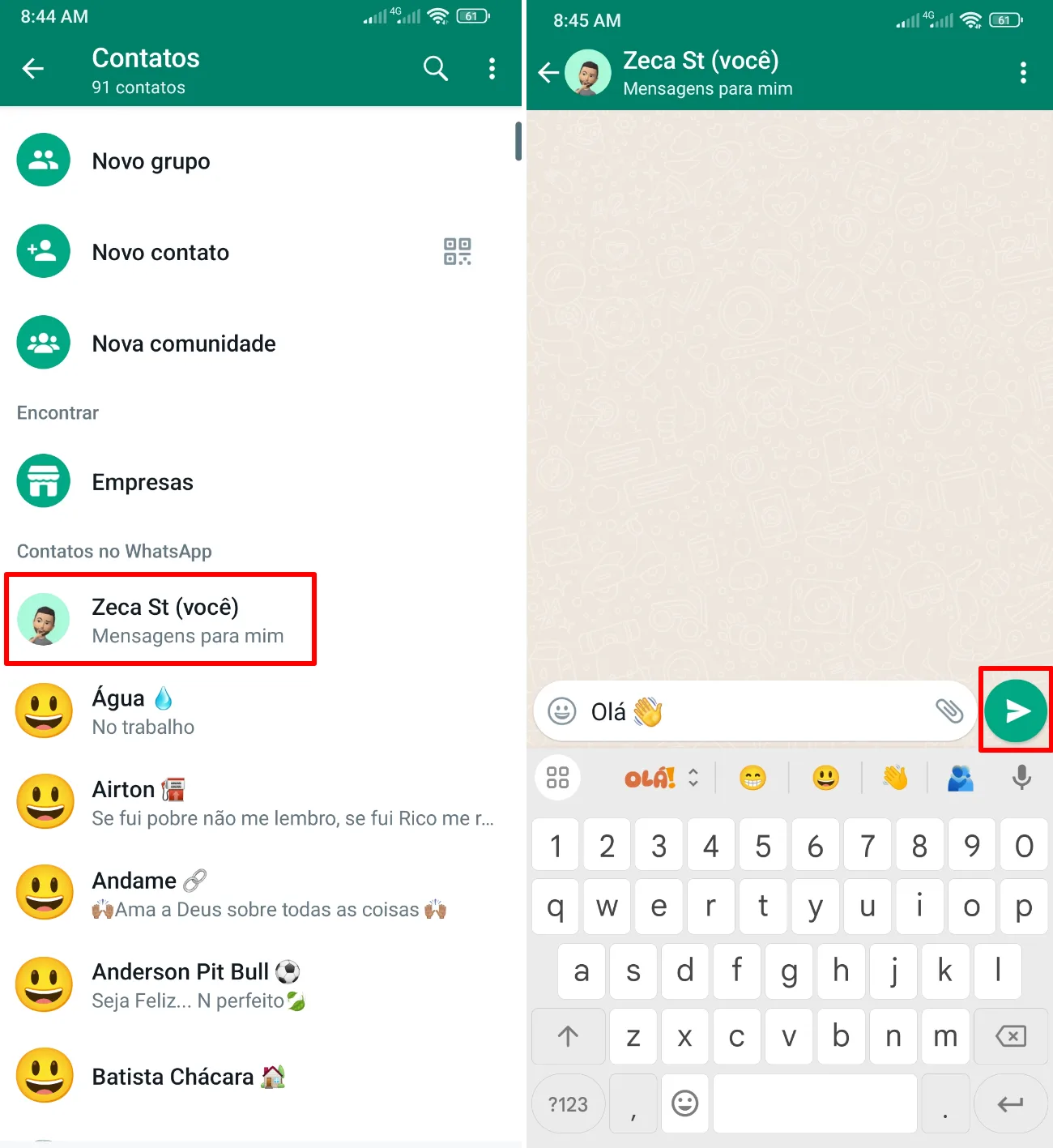 como encaminhar mensagem para si mesmo no WhatsApp