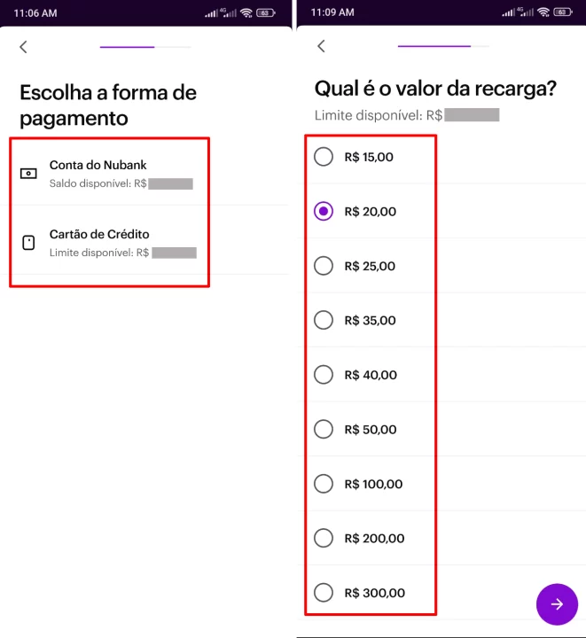 Como colocar crédito no celular pelo app do Nubank