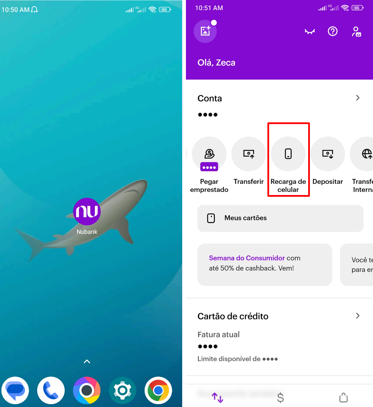 Como colocar crédito de celular pelo Nubank