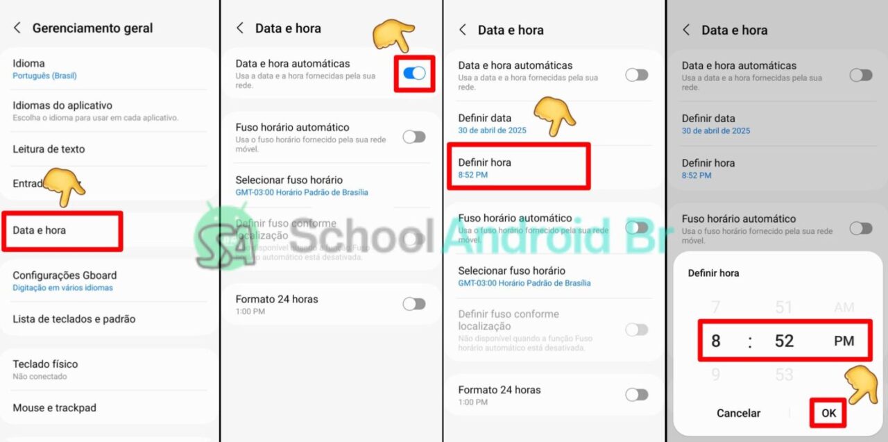 Configuração ajustar hora no Android
