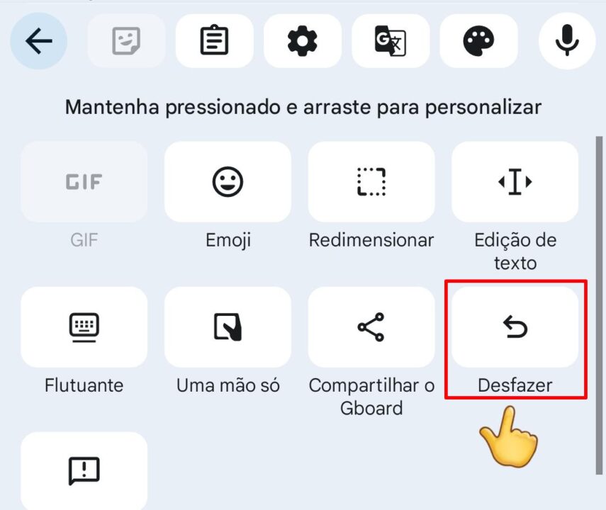 Função desfazer no teclado Gboard