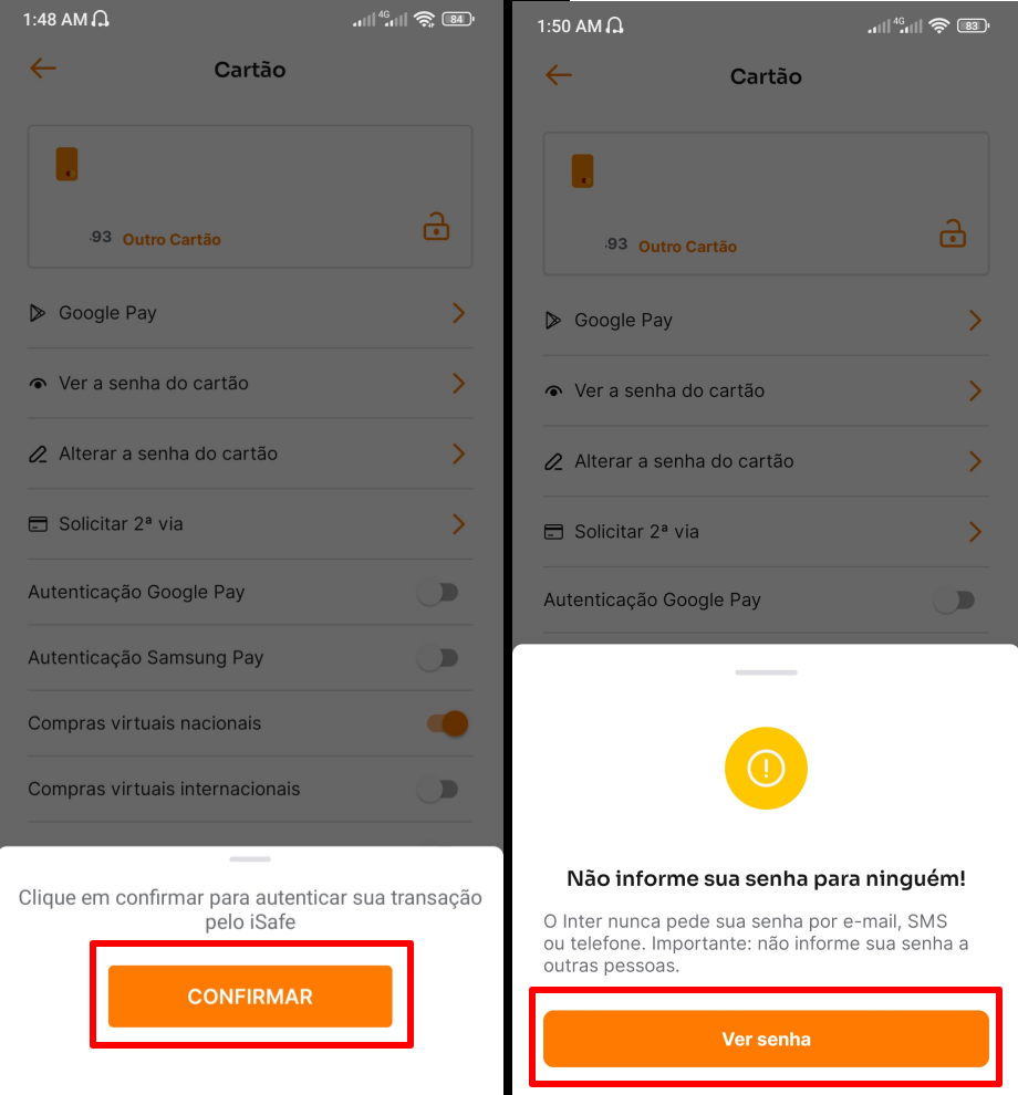 Como mudar a senha do cartão Inter pelo aplicativo