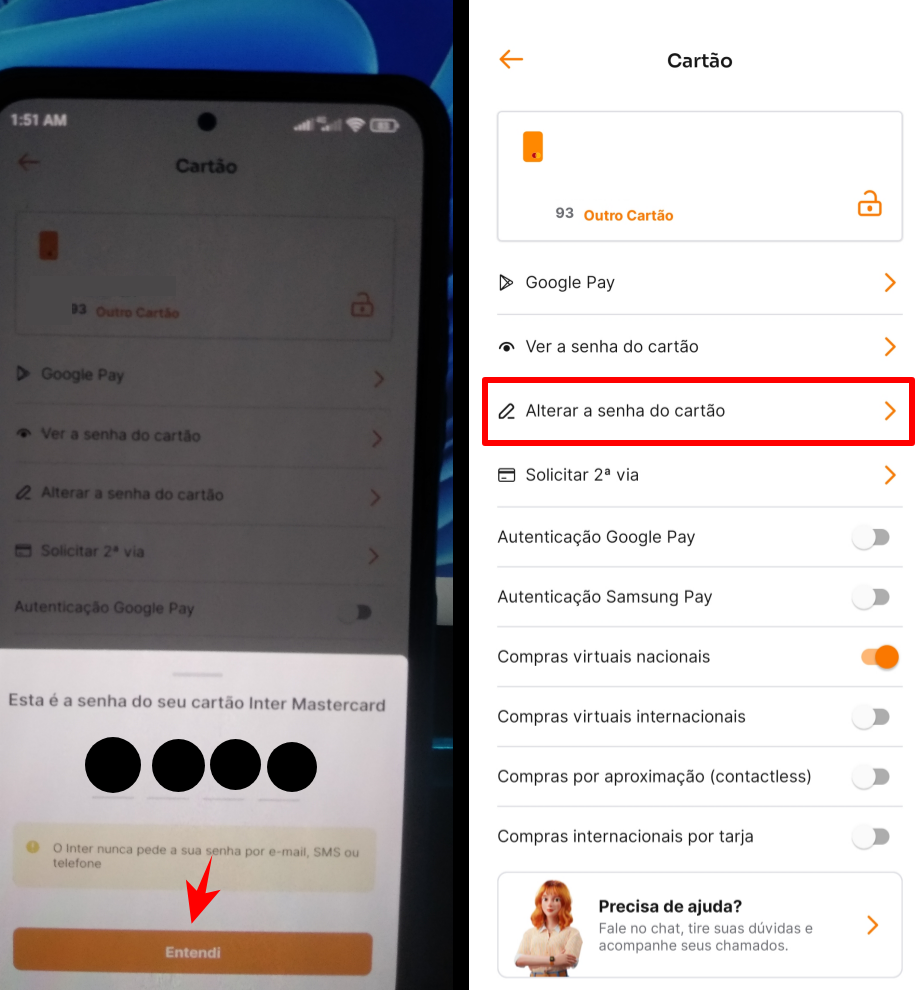 Como mudar a senha do cartão Inter pelo aplicativo