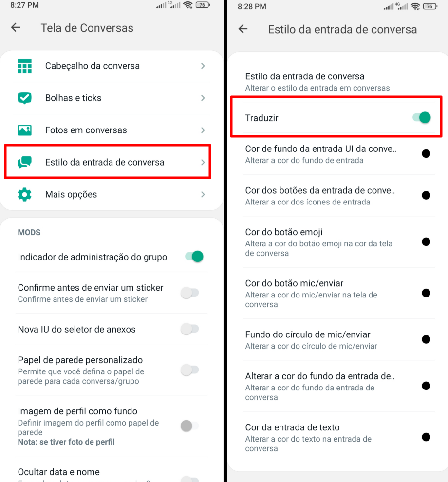 Como desativar tradutor do Whatsapp gb