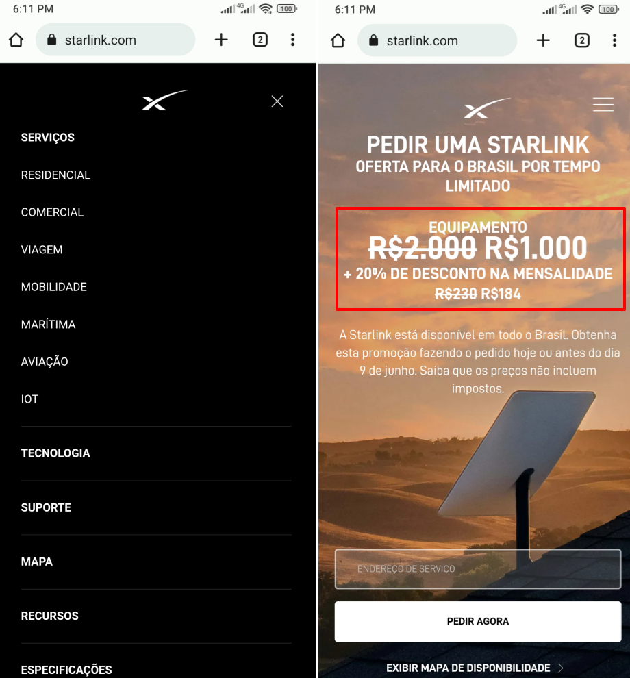 Internet via satélite Starlink fica 20% mais barata no Brasil