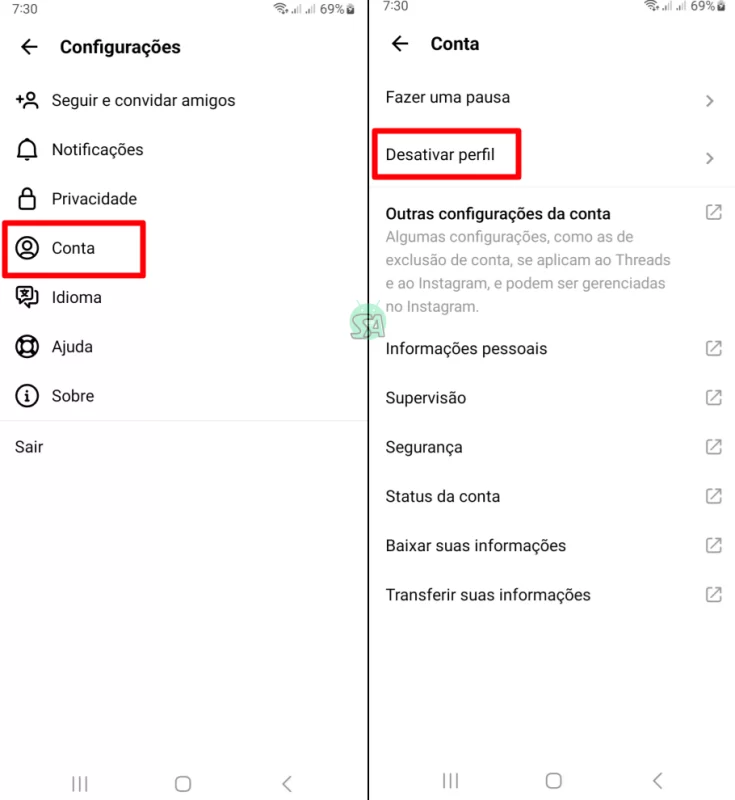 Como desativar conta do Threads?