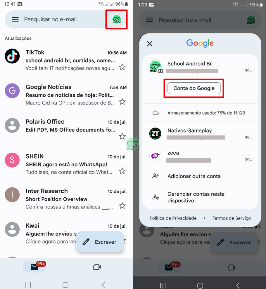 recuperar senha gmail celular android