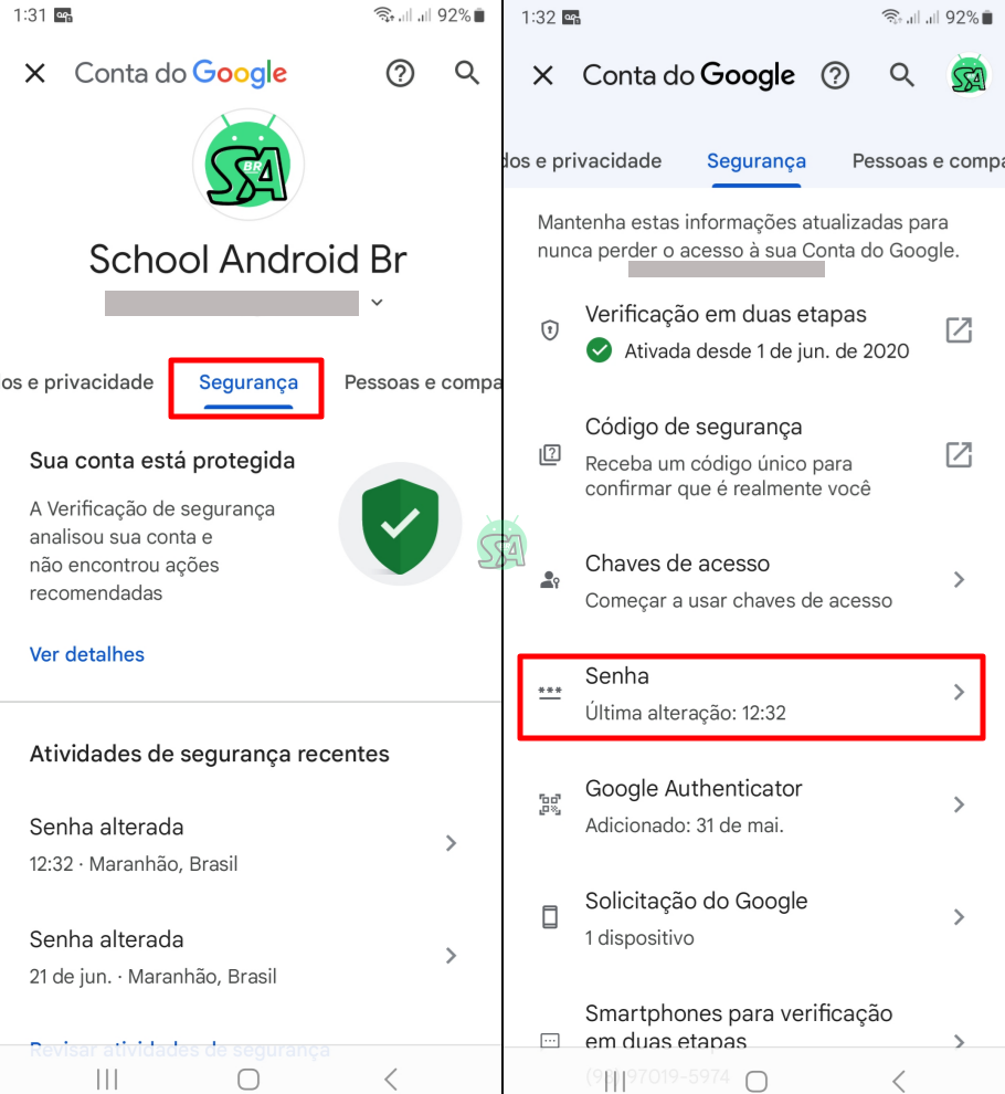 recuperar senha gmail celular android