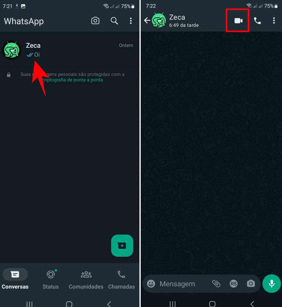 Como compartilhar tela na chamada de vídeo do WhatsApp