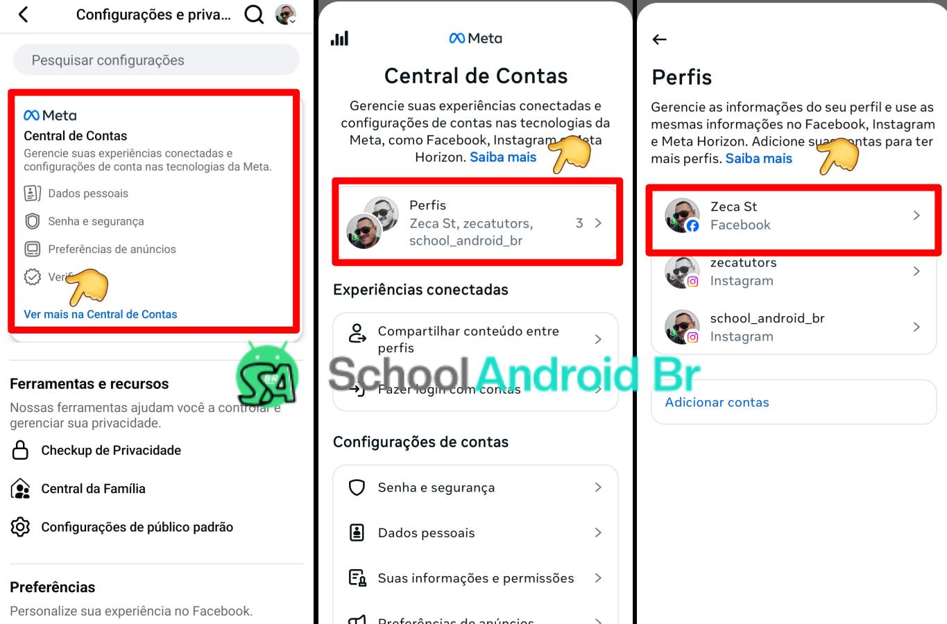 Como mudar nome no Facebook: Guia passo a passo - School Android Br Facebook menu de configuração central de contas perfil