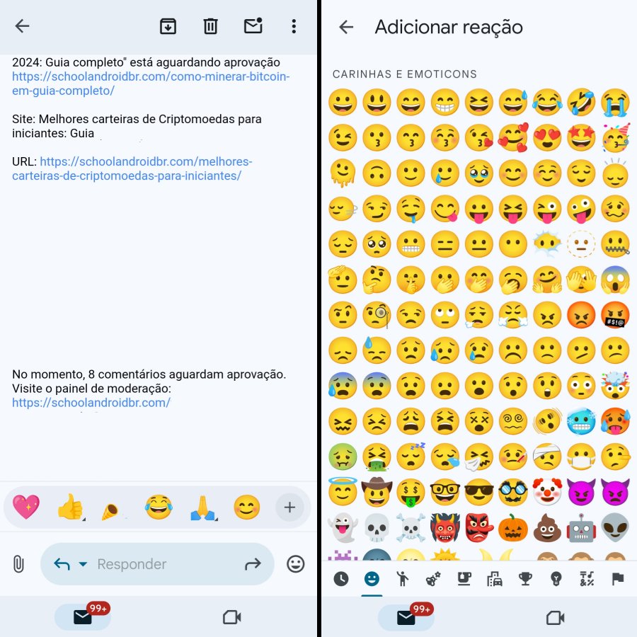 reações de emojis no gmail