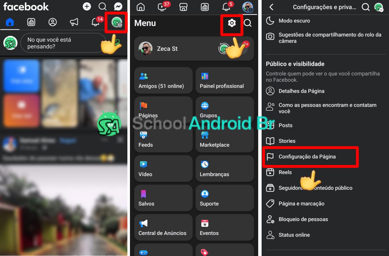 Como alterar o nome de uma página do facebook pelo celular: guia - School Android Br Configuração da página pelo celular - Foto: Reprodução/School Android Br