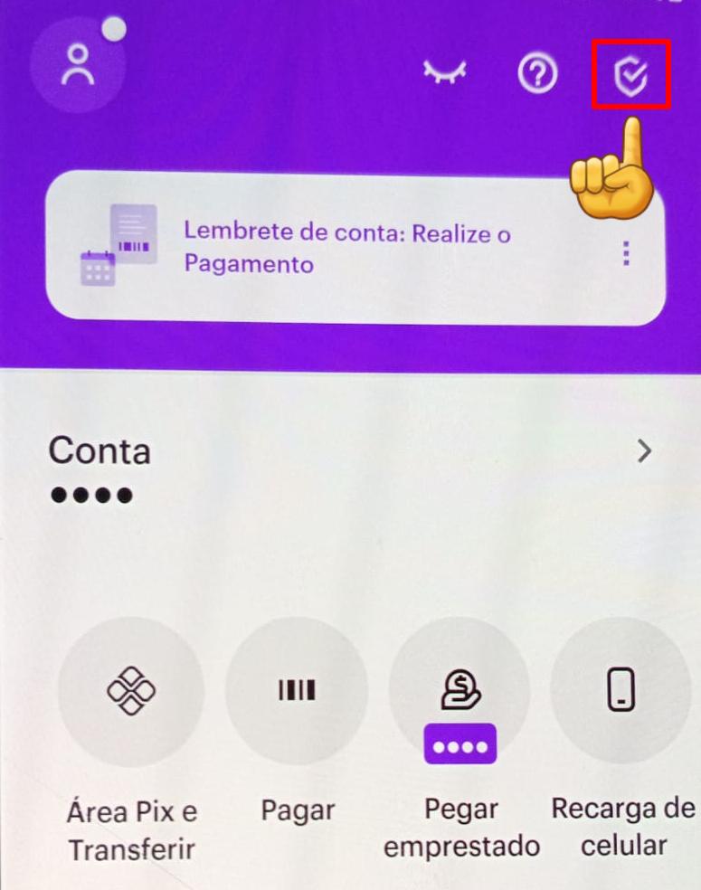 Como recuperar a senha do cartão Nubank pelo aplicativo - School Android Br captura de tela do ícone central de proteção no aplicativo nubank