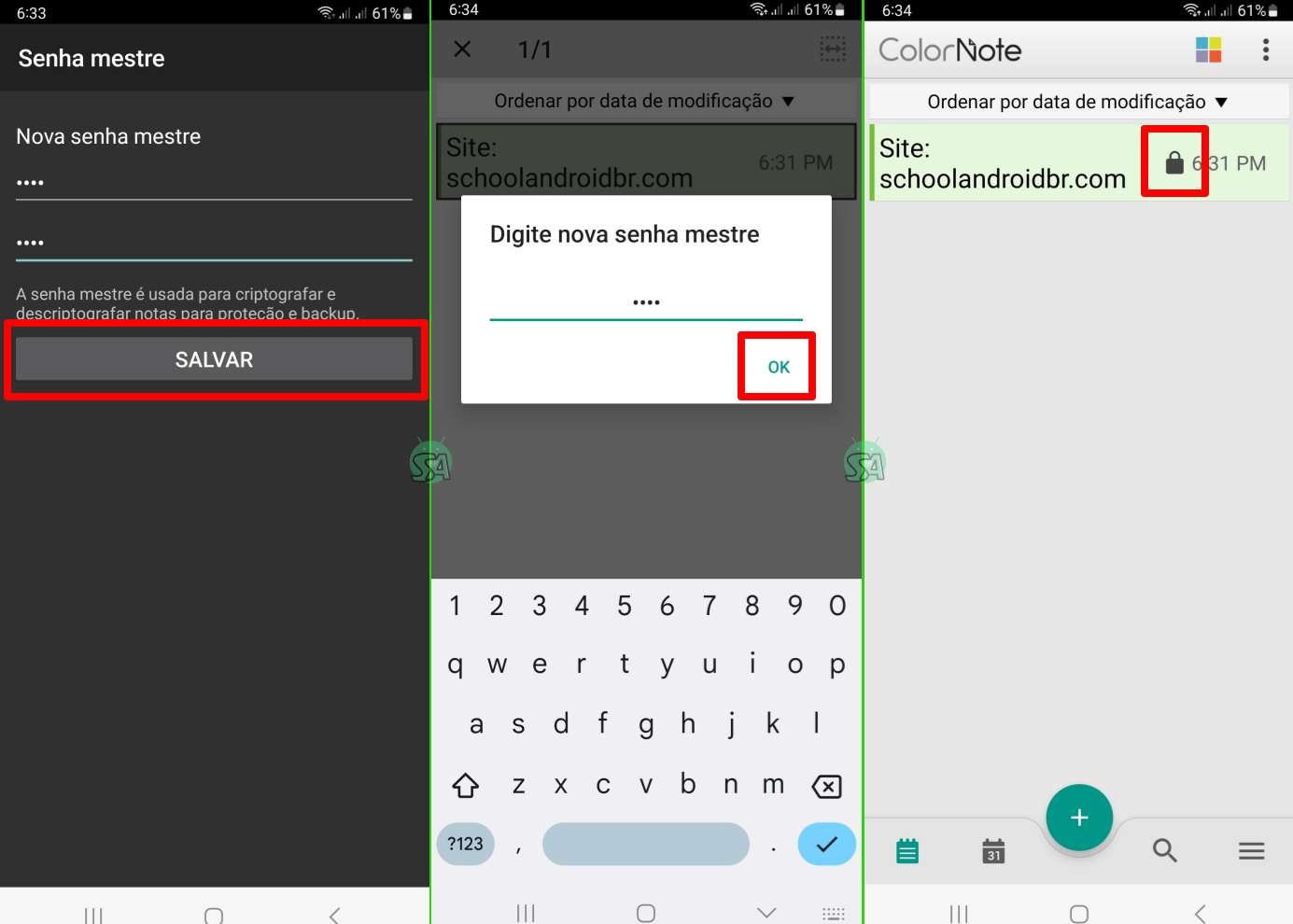 colocar senha em notas no Android