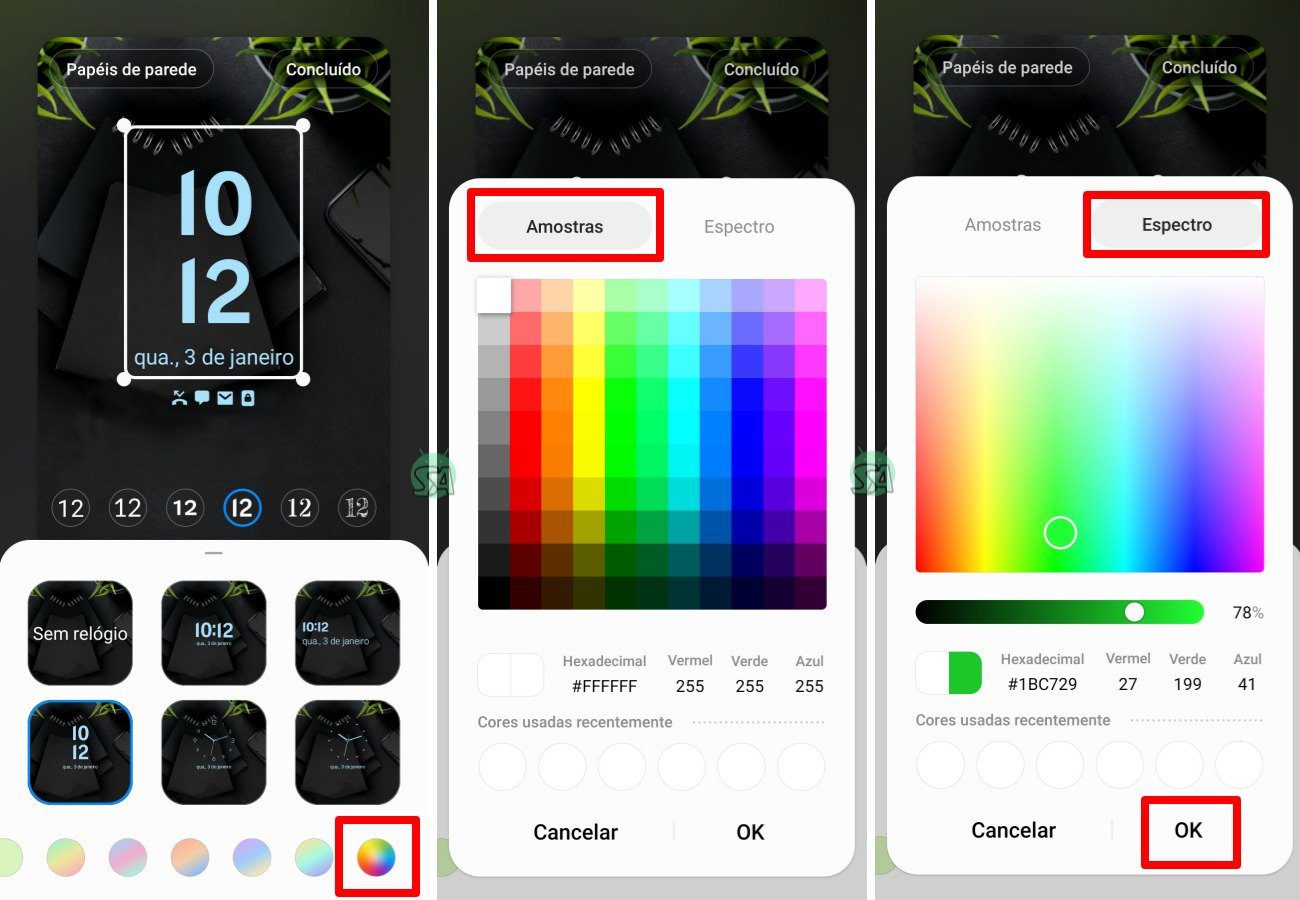 mudar cor do relógio da tela de bloqueio celular Samsung