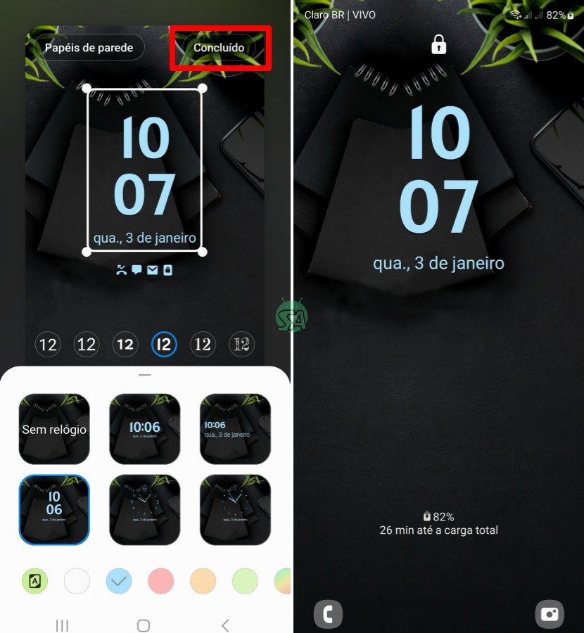Como mudar o estilo do relógio da tela de bloqueio