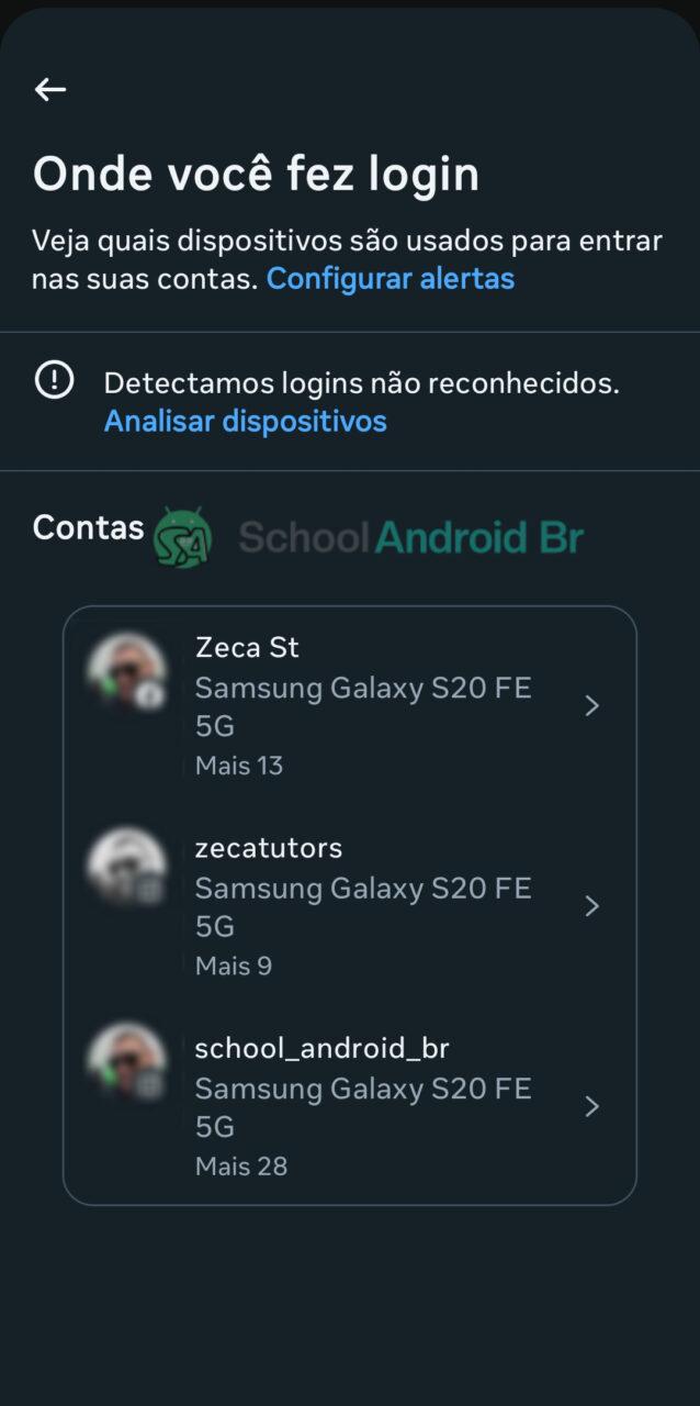 Como verificar se sua conta do Facebook foi hackeada e o que fazer - School Android Br Seção com lista de dispositivos conectados no Facebook